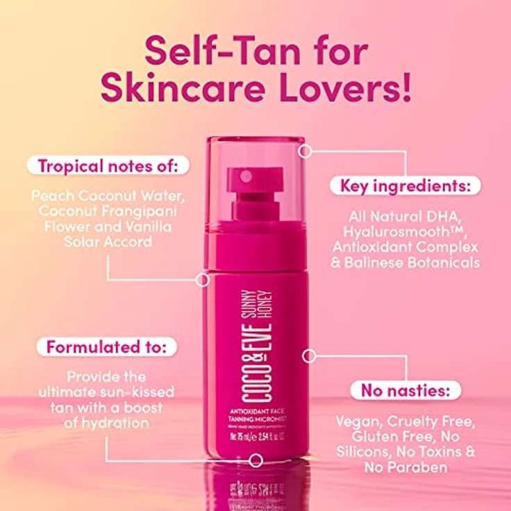 Coco & Eve Antioxidant Face Tanning Micromist. Selbstbräuner mit Antioxidantien für mehr Feuchtigkeit. Schnelle, makellose, streifenfreie Gesichtsbräune. (75 ml) – Bild 4