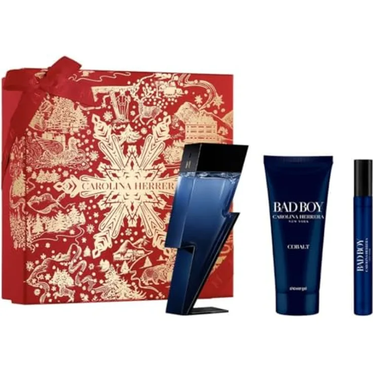 Carolina Herrera Bad Boy Cobalt Geschenkset, Eau de Parfum 100 ml, Duschgel 100 ml, Reisespray 10 ml