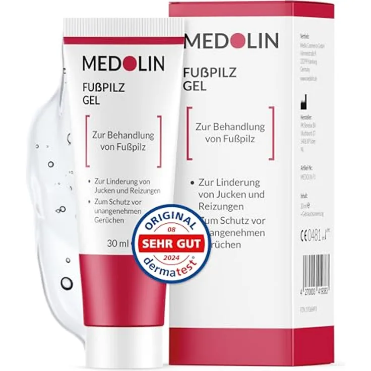 Medolin Fußpilzgel 30 ml, Creme gegen Juckreiz & unangenehme Gerüche, mit natürlichen Inhaltsstoffen, zertifiziertes Medizinprodukt