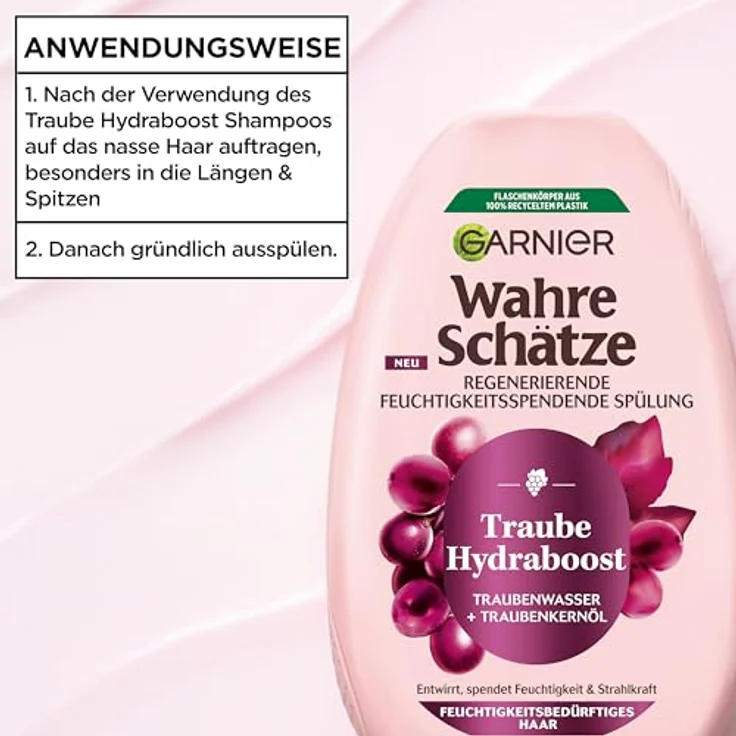 Garnier Wahre Schätze Regenerierende Feuchtigkeitsspendende Spülung, Traube Hydraboost, Conditioner für feuchtigkeitsbedürftiges Haar, 200 ml – Bild 5