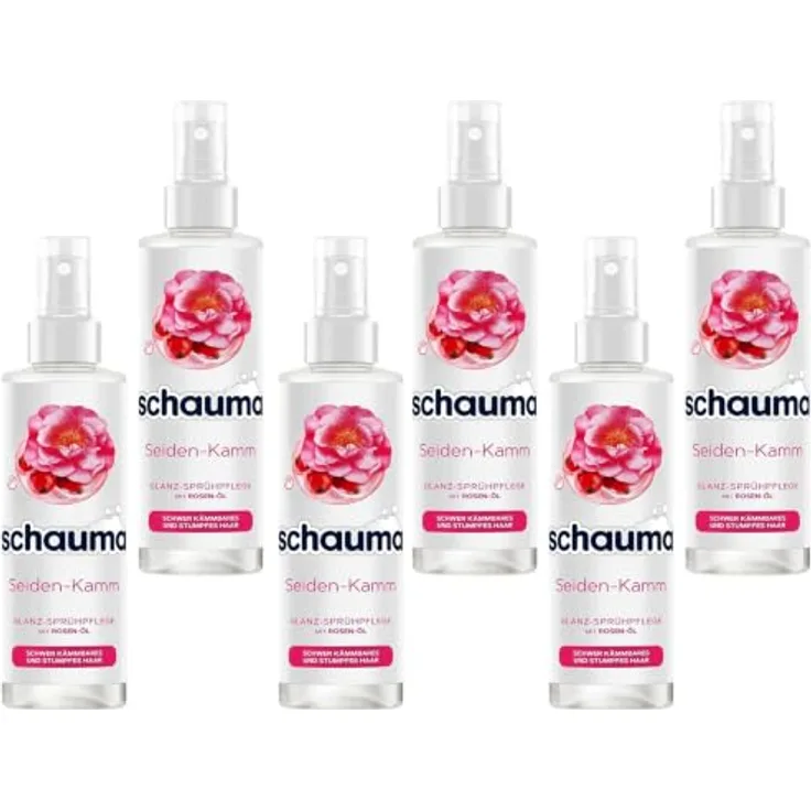 Schauma 6x Sprühpflege Seiden-Kamm Sprühspülung, 200ml, Hitzeschutz bis 230 °C, vegane Formel für seidig-glänzendes Haar