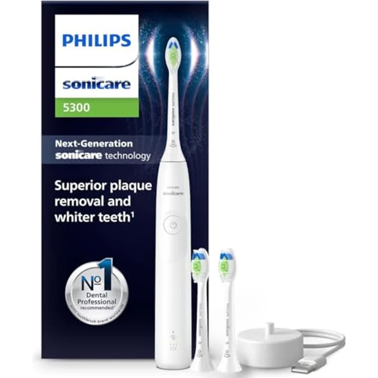 Philips Sonicare 5300 HX7108/04, elektrische Schallzahnbürste mit 2 Intensitätsstufen, Andruckkontrolle, EasyStart, Smartimer, BrushPacer, Weiß – Bild 1