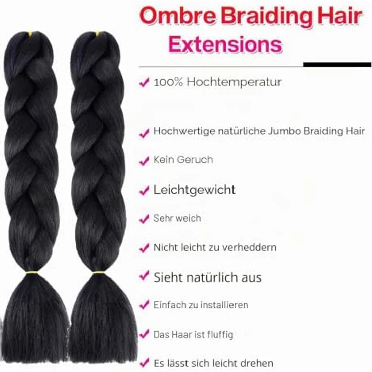 Shangxiu Braids Extensions schwarz, 3 Stücke Premium Hitzebeständige Kunsthaar, 24" (60cm), Yaki Gerade Textur – Bild 2