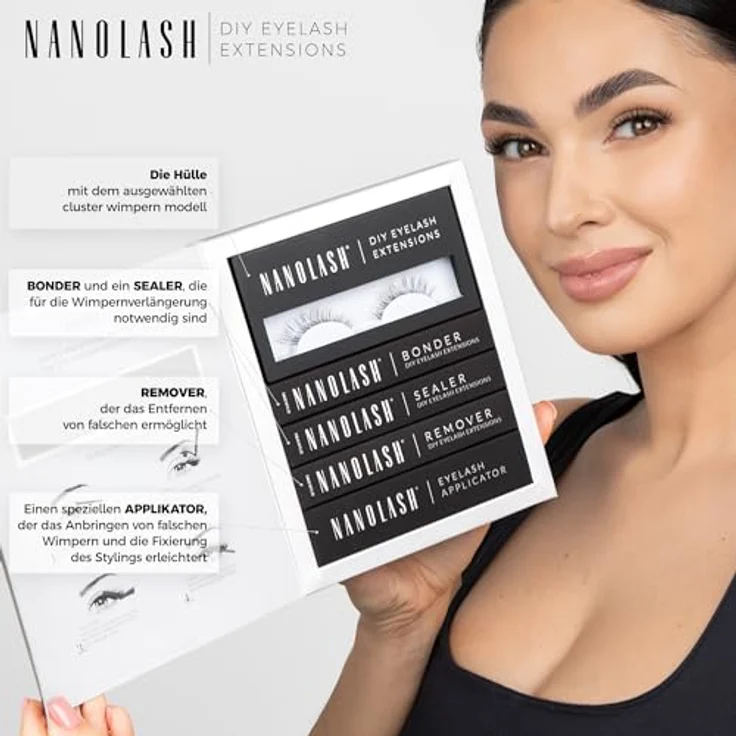 Nanolash Cluster Wimpern DIY Set - 36 Wimpernsegmente + Bonder + Sealer + Remover + Applikator (FLIRTY) – Bild 5