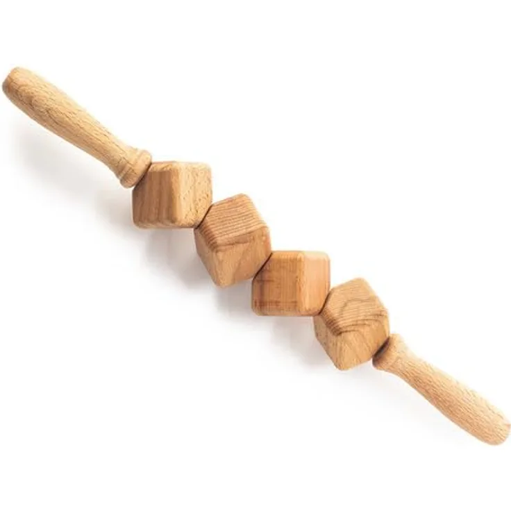 HABYS Holz Massageroller Anticellulite, 40 cm mit 4 rotierenden Buchenholz-Würfeln für Durchblutung & Muskelentspannung