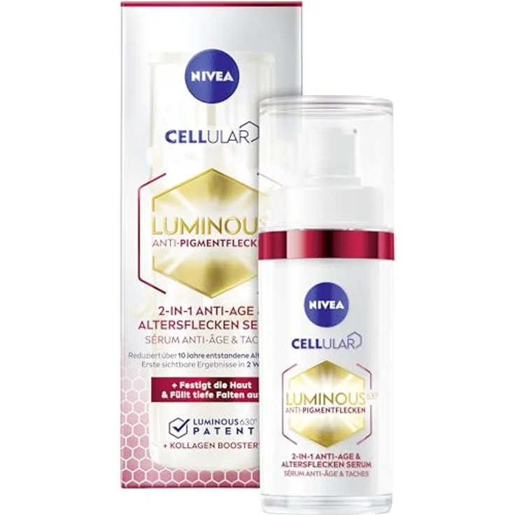 NIVEA Cellular LUMINOUS630® 2-in-1 Anti-Age & Altersflecken Serum gegen Pigmentflecken, mit Kollagen Booster und Hyaluronsäure, 30 ml – Bild 1