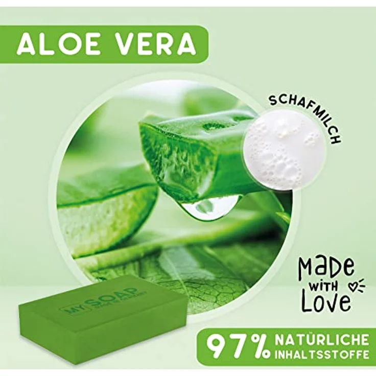 MY SOAP Schafmilchseife, Natural by accentra, handgefertigte Schafmilchseife MY SOAP in Papierschachtel, 100g, Motiv/Duft: Aloe Vera – Bild 4