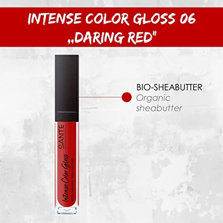 Sante Naturkosmetik Natürlicher Lipgloss mit glänzendem Finish, Mit Sheabutter für gepflegte Lippen, Intense Color Gloss, Nr. 06 Daring Red, 1 x 5,3 ml – Bild 3