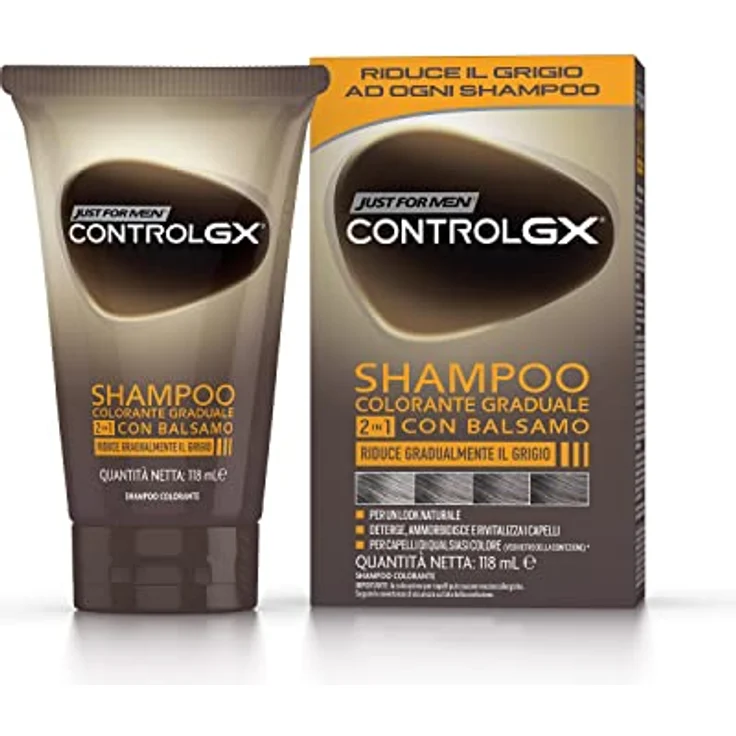 Just for Men Control GX Shampoo für Herren, Farbe & Haarfarbe, 2-in-1 mit Conditioner, reduziert allmählich das Grau, für einen natürlichen Look, 118 ml – Bild 1