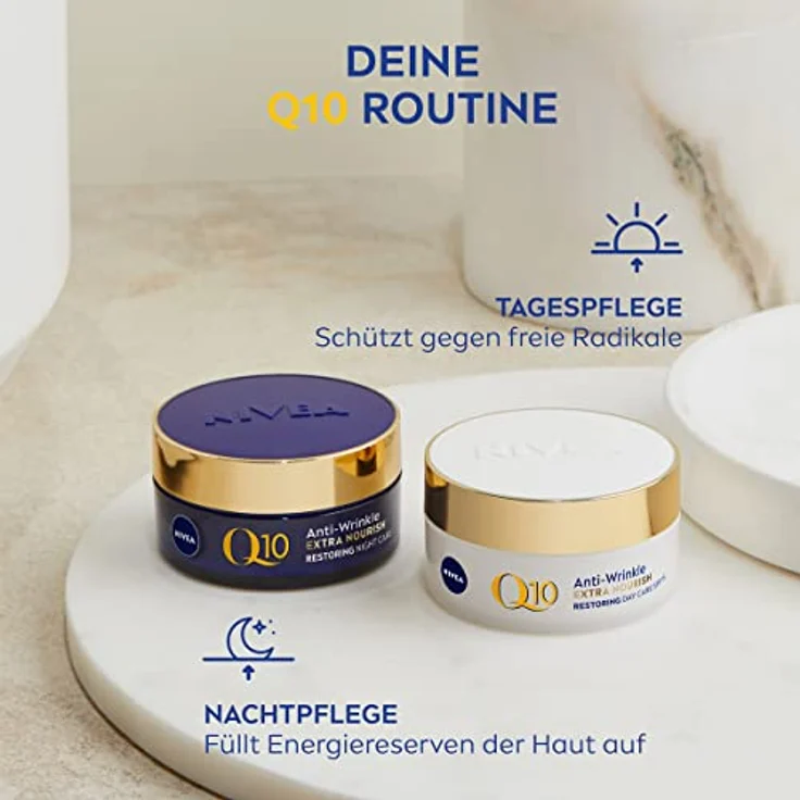 NIVEA Q10 Anti-Falten Nachtpflege, Nachtcreme für trockene Haut mit Coenzym Q10 und Bio Argan-Öl, feuchtigkeitsspendende Anti-Falten Gesichtspflege, Q10 Power Extra-Reichhaltige Nachtpflege, (50 ml) – Bild 5