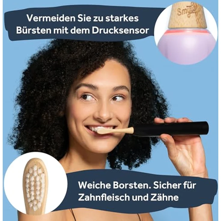 Smyle Schallzahnbürste mit Sensor – 3 Monate Akkulaufzeit, 5 Putzmodi, USB-C-Ladegerät, 2 Bürstenköpfe, wasserdicht – lila – Bild 5