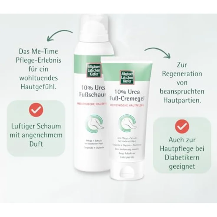 Allgäuer Latschenkiefer 10% Urea Fuß-Cremegel | Intensive 48h Pflege für trockene Füße | Parfümfreie Formel | Auch zur Hautpflege bei Diabetikern geeignet | 100 ml – Bild 5