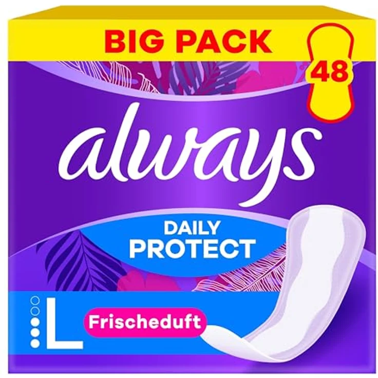 Always Daily Protect Long Slipeinlagen für Damen, 48 Binden Big Pack, atmungsaktiv, mit frischem Duft, verbesserter Auslaufschutz – Bild 1
