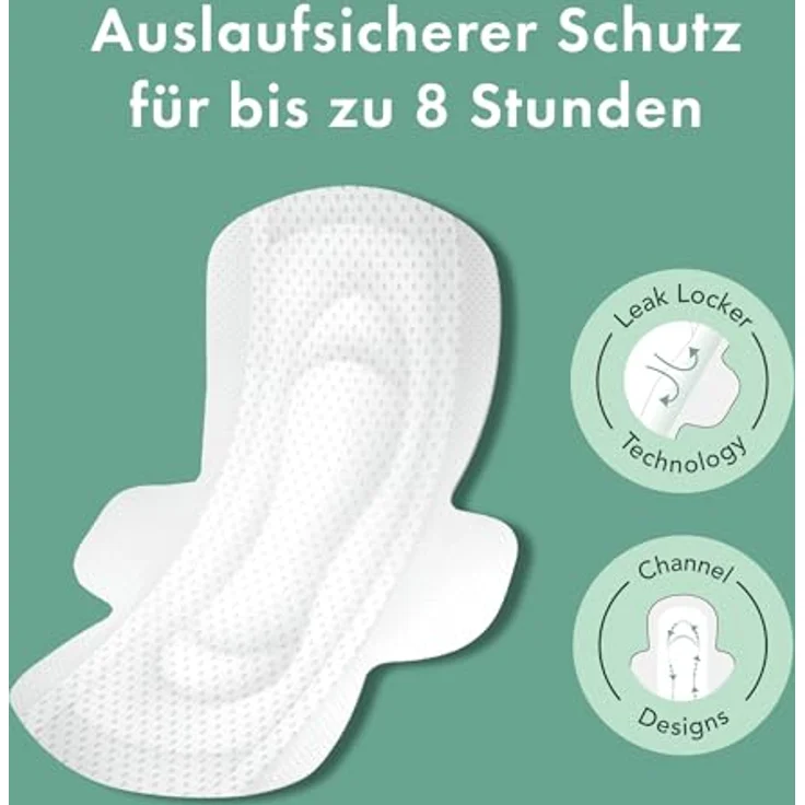 Rael Bio-Baumwollüberzug Damenbinden mit Flügeln, ultra-dünn, auslaufschutz, hypoallergen, vegan & tierversuchsfrei (Regulär, 56 Stück) – Bild 2