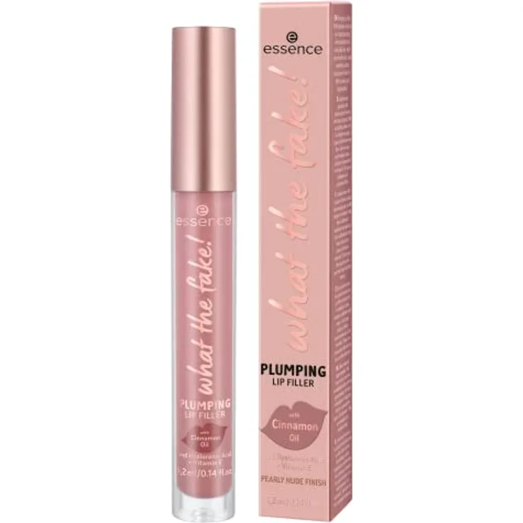 essence what the fake! PLUMPING LIP FILLER, Lipgloss, Nr. 02, Nude, feuchtigkeitsspendend, mit Vitaminen, kühlend, glänzend, vegan, ohne Parfüm, ohne Alkohol, ohne Parabene, 1er Pack (4.2ml)