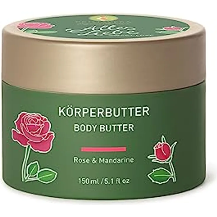 PRIMAVERA Alles Liebe Körperbutter 150 ml – Naturkosmetik, Bodylotion, Body Butter – Rose, Mandarinen Duft – pflegt und nährt die Haut – leicht rosafarbene Textur