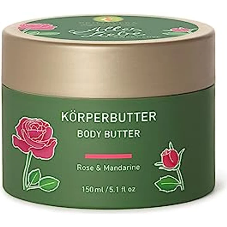 PRIMAVERA Alles Liebe Körperbutter 150 ml – Naturkosmetik, Bodylotion, Body Butter – Rose, Mandarinen Duft – pflegt und nährt die Haut – leicht rosafarbene Textur – Bild 1