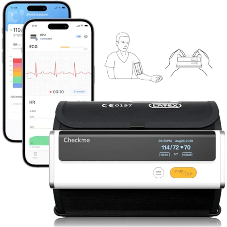 CheckMe Armfit Plus, Blutdruckmessgerät mit EKG-Analyse, automatische Messung in 30s, App für Android & iOS, Multi-User-Verwaltung, unbegrenzter Speicher