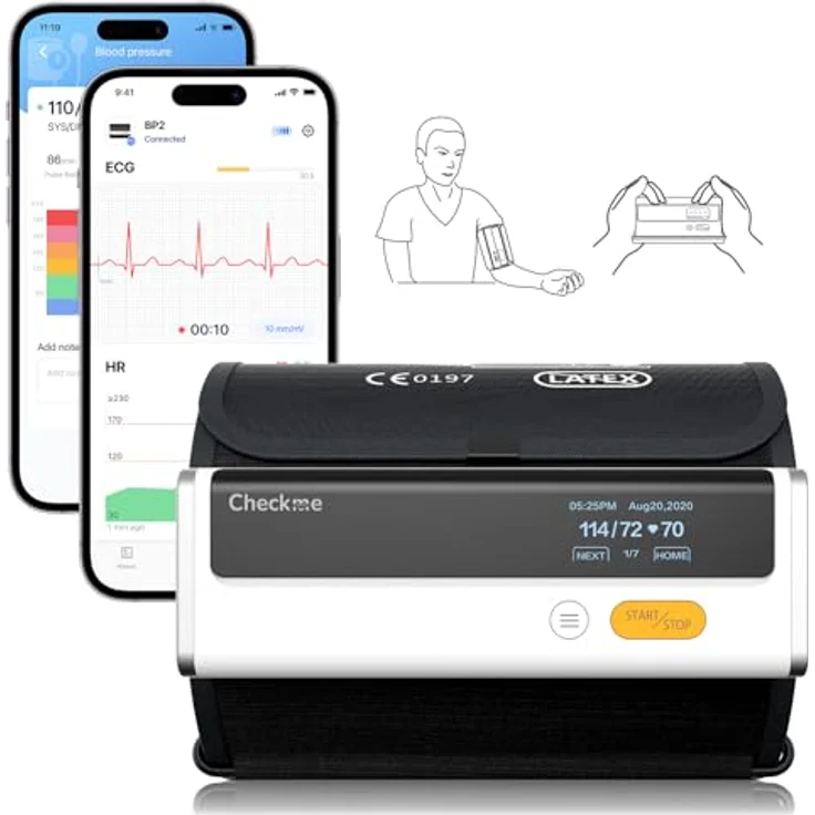CheckMe Armfit Plus, Blutdruckmessgerät mit EKG-Analyse, automatische Messung in 30s, App für Android & iOS, Multi-User-Verwaltung, unbegrenzter Speicher – Bild 1