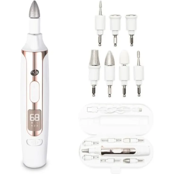 Rio Precision Pro, Nagelpflegegerät mit 7 Aufsätzen und 4 Geschwindigkeitsoptionen, wiederaufladbar, LED-Licht, digitale Anzeige