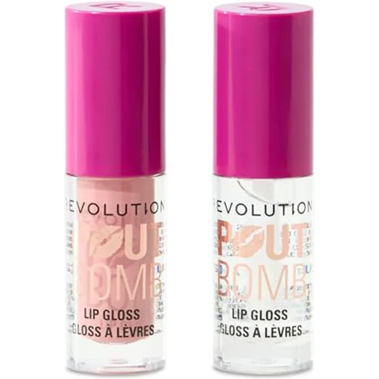 Revolution Pout Bomb Plumping Mini Lip Gloss Set, 2 Lipglosse mit Hyaluronsäure & Peptiden, Jelly Berry Mauve und Glaze Clear, vegan, tierversuchsfrei – Bild 2
