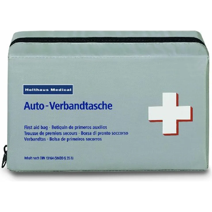 Holthaus Medical Holthaus Medical Klassik Verbandtasche Auto DIN 13164, KFZ-Verbandtasche aus Nylon, grau, Maße: 23 x 14 x 8 cm – Bild 2