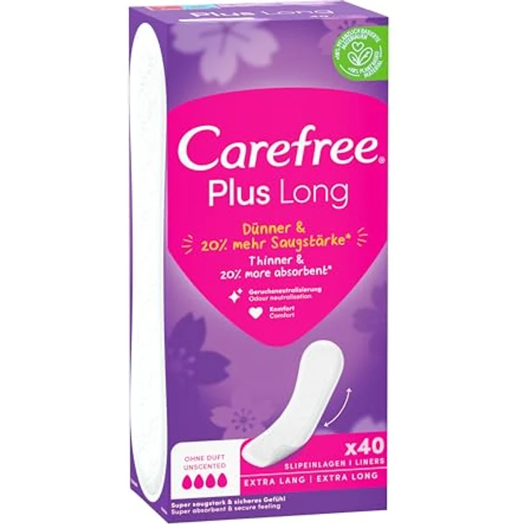Carefree Slipeinlagen Plus Long, 100% atmungsaktiv mit Soft Touch Oberfläche und Aloe Vera Duft, weich wie Baumwolle – Bild 3