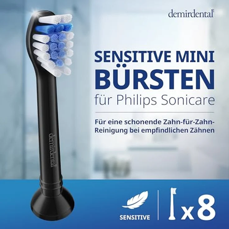 demirdental 8er Ersatzbürsten für Philips Sonicare Mini Sensitive, sanfte Reinigung mit konturierten Borsten und hygienischer Verpackung – Bild 2