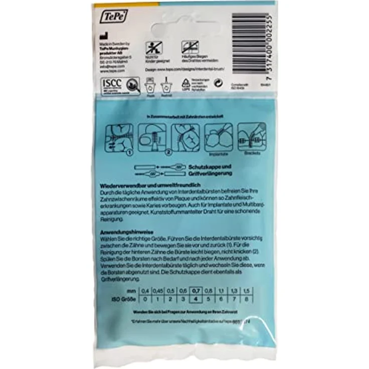 TePe Interdentalbürsten Original gelb, 0.7 mm, 8 Stück, für rundum gesunde Zähne – Bild 3