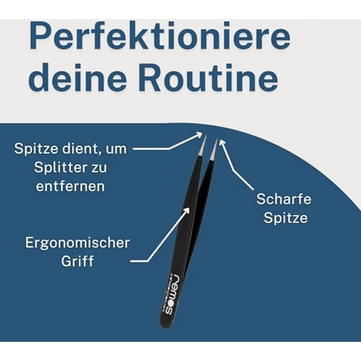remos professional body care REMOS Splitterpinzette aus rostfreiem Edelstahl [INOX] mit feiner Spitze, 9.5 cm, schwarz – Bild 3