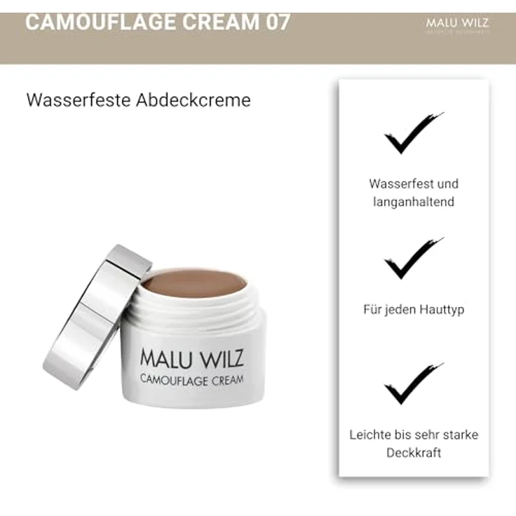 Malu Wilz Camouflage Cream Nr. 07 Ash Brown Breeze, wasserfester Concealer mit starker Deckkraft, 6g, für Hautanomalien und Tattooabdeckung – Bild 3