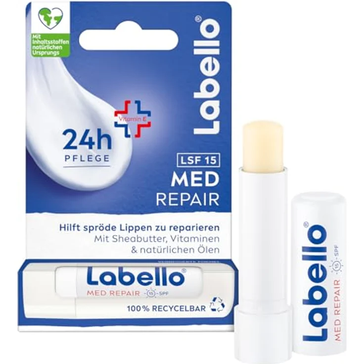 Labello Med Repair Lippenpflegestift, mineralölfrei mit LSF 15 und Vitamin E, 4,8 g, für spröde Lippen – Bild 1