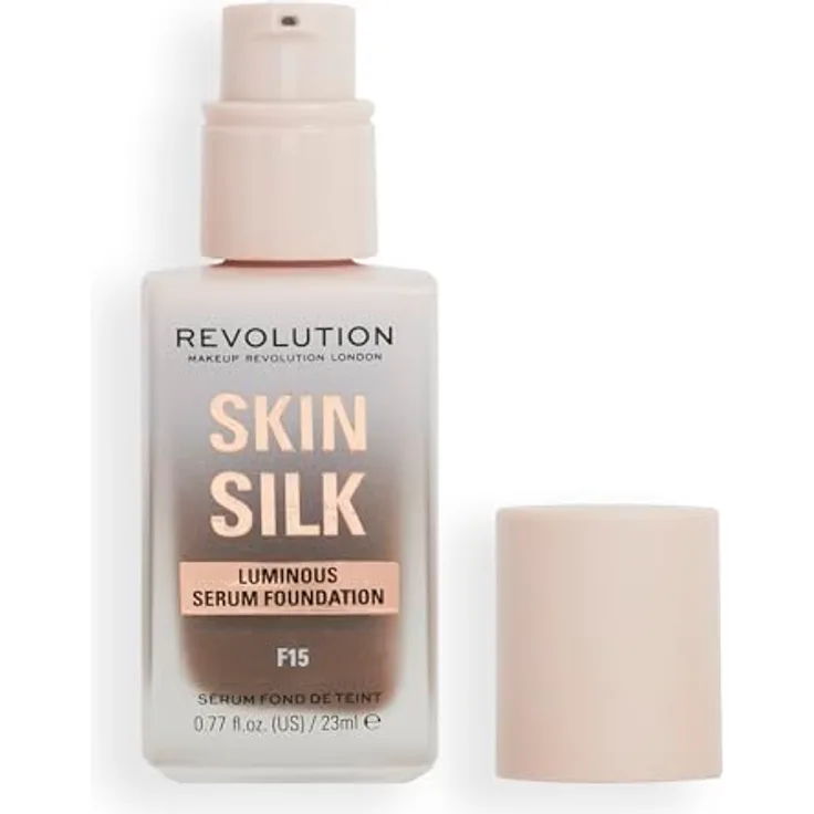 Revolution Beauty London Skin Silk Serum Foundation, Light to Medium Coverage, Contains Hyaluronic Acid, F15, 23ml