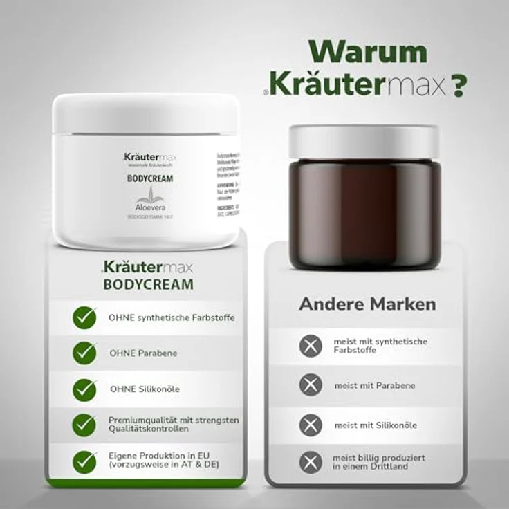 Kräutermax Aloe Vera Creme Bodycreme Lotion mit Aloevera Gel 1 x 250 ml - Feuchtigkeitspflege für geschmeidige Haut – Bild 3