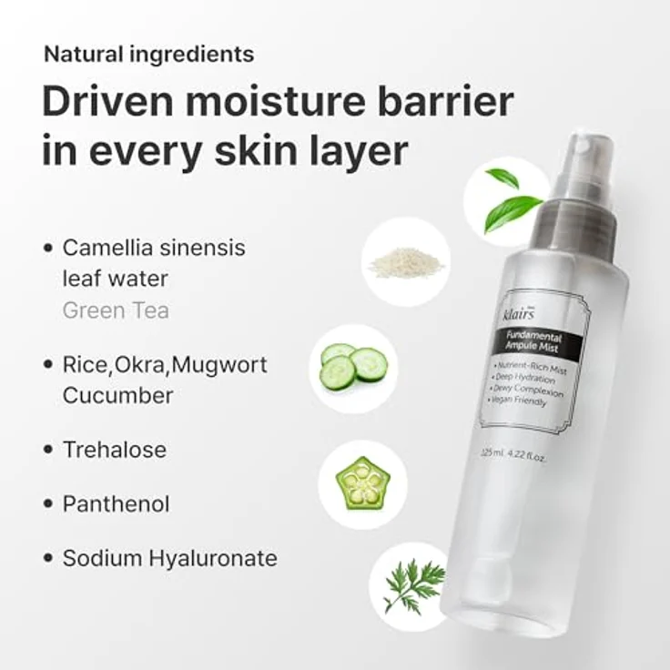 Klairs Fundamental Ampule Mist, Gesichtsspray mit Grüntee, Hyaluronsäure und Panthenol, 125 ml – Bild 3