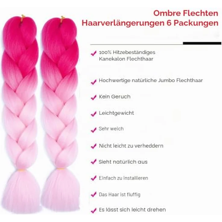 Shangxiu Rosa Ombre Braiding Hair, Kunsthaar Haarverlängerungen 24" (60cm), 600g für Zöpfe und kreative Frisuren – Bild 3