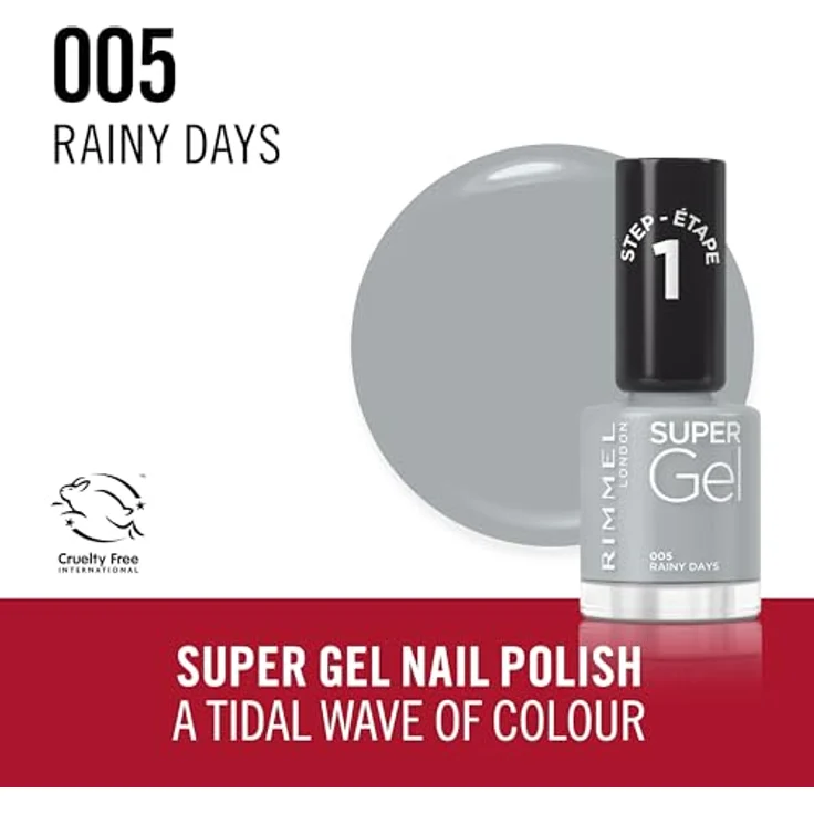 Rimmel London, Super Gel Nagellack, 005 Rainy Days, professionelles Ergebnis, langer Halt, 12 ml – Bild 4