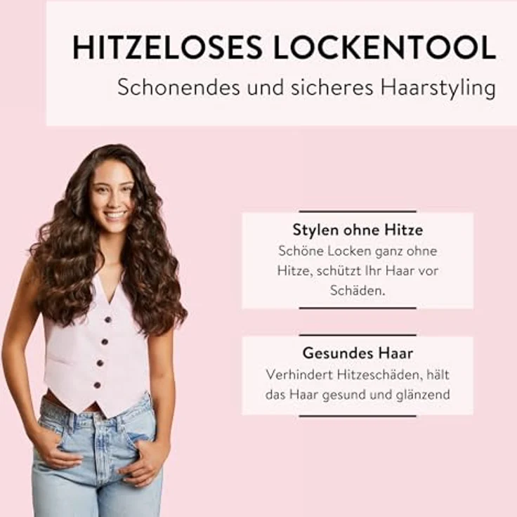PARSA Beauty Locken Styler, hitzefreies Lockenwerkzeug mit rosafarbenem Satin-Obermaterial, sanft zum Haar, ideal für Nachtstyling, inkl. Druckknöpfen und Scrunchies – Bild 3