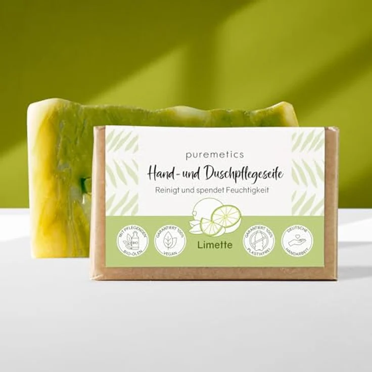 puremetics Hand- und Duschpflegeseife Limette, vegane Natur-Seife mit dezentem Limettenduft, 75 g – Bild 2