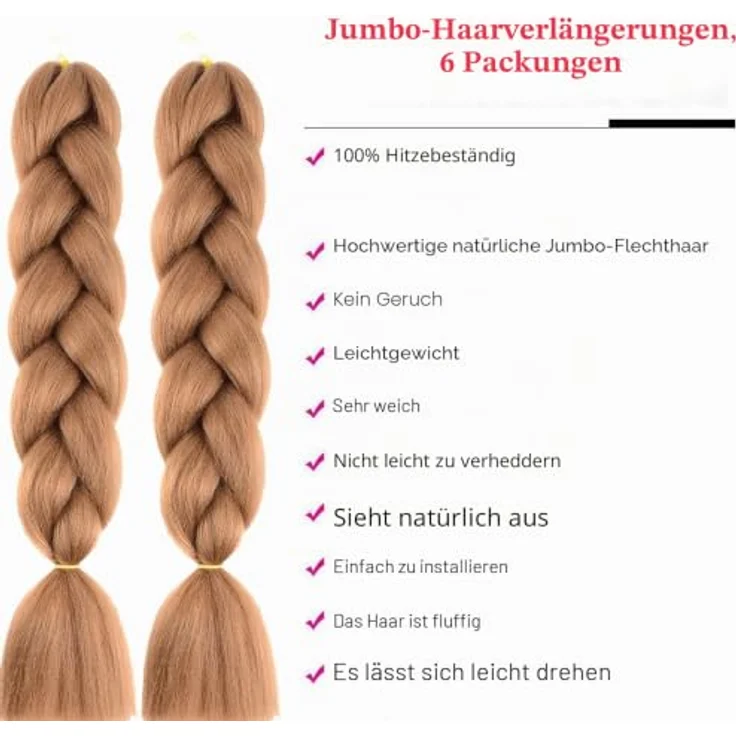 Shangxiu Jumbo Braiding Hair, Kunsthaar Extensions, 24" (60cm), braun, weich und langlebig, 600g, ideal für DIY Frisuren – Bild 3