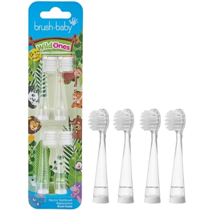 Brush-Baby WildOnes Ersatzbürstenköpfe, 4 Stück, DeepClean-Borsten für Schallzahnbürsten, geeignet für 0-10 Jahre – Bild 1