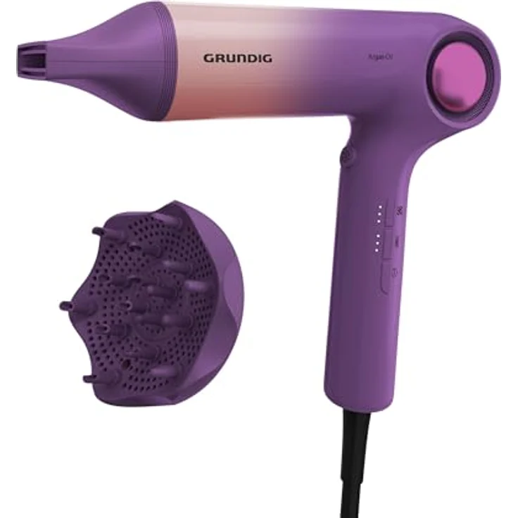 GRUNDIG HD 9480 Haartrockner 1600 W, Ionen-Föhn mit 3 Temperatur- und 3 Luftstromstufen, Kaltstufe, Keramikbeschichtung, BLDC-Motor, Rosa/Lila – Bild 3