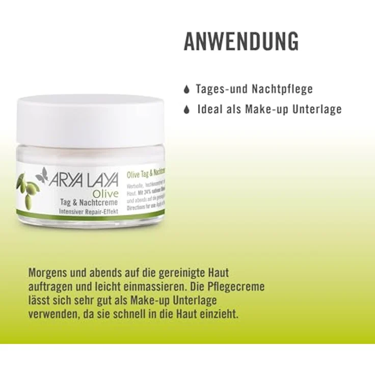 ARYA LAYA Olive Tag & Nachtpflege, 50 ml – Intensive Gesichtscreme mit Repair-Effekt, vegan, Radikalfänger – Bild 3
