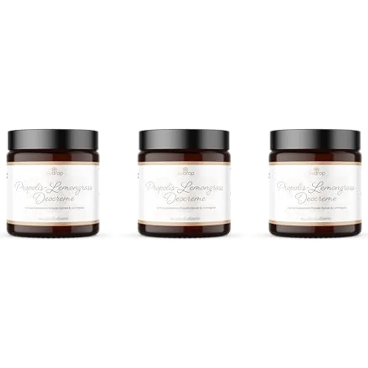 bedrop Propolis Deo Creme Lemongrass, Deocreme ohne Aluminium-Salze, Creme Deodorant natürlich, Peelingeffekt für eingewachsene Haare nach Rasur, Sheabutter & Mandelöl 30ml (3x 30ml im Sparset)