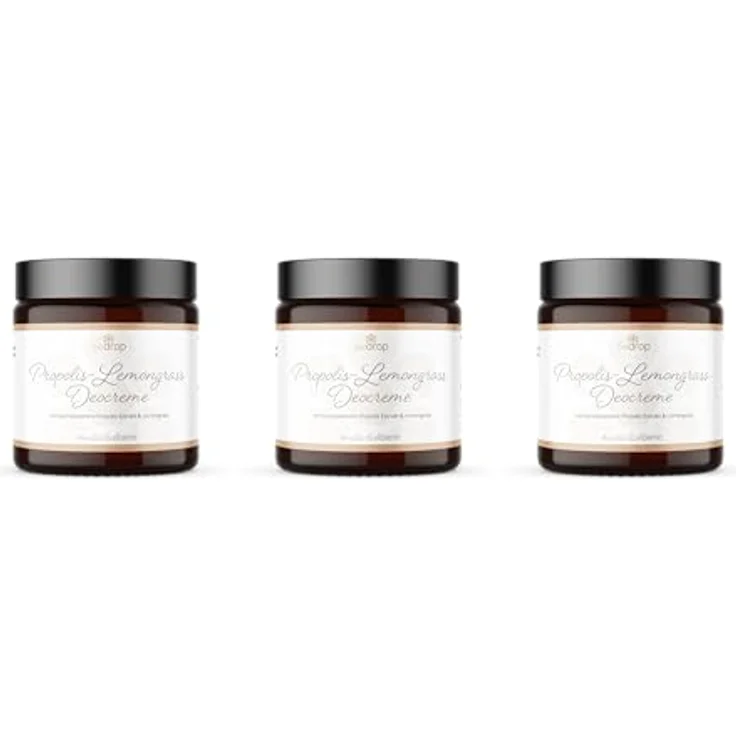 bedrop Propolis Deo Creme Lemongrass, Deocreme ohne Aluminium-Salze, Creme Deodorant natürlich, Peelingeffekt für eingewachsene Haare nach Rasur, Sheabutter & Mandelöl 30ml (3x 30ml im Sparset) – Bild 1