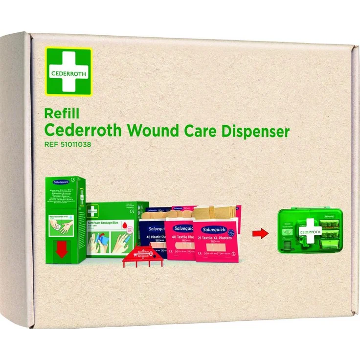 Cederroth Erste Hilfe Set Nachfüllpaket für Wundpflege-Dispenser mit Wundreiniger, Pflaster und Bandagen, 5 Jahre Haltbarkeit