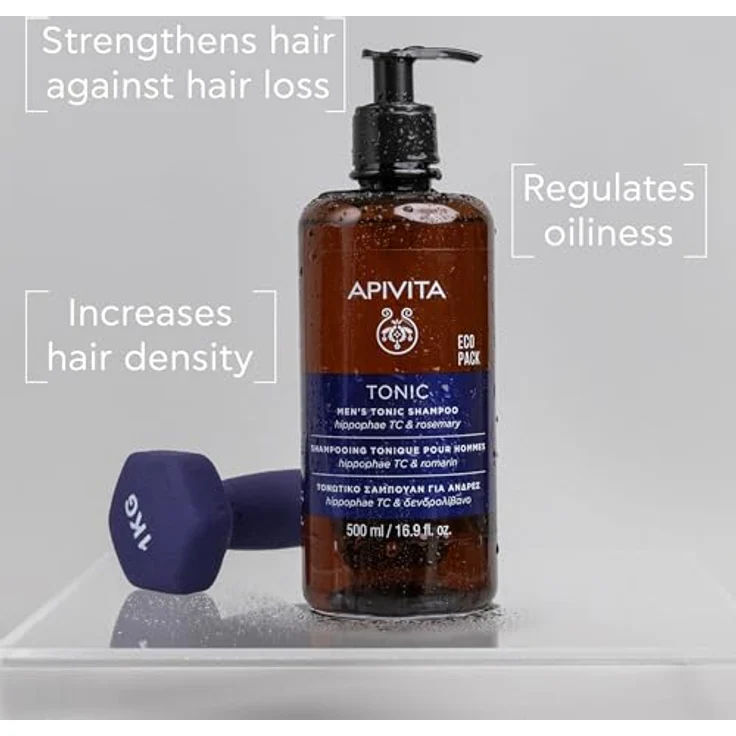 Apivita Tonic Shampoo für Männer mit dünner werdendem Haar, 500 ml – Fördert gesundes Haarwachstum, stärkt das Haar, bekämpft Haarausfall – Mit patentiertem Hippophae-Tonic-Komplex und Propolis – Bild 2