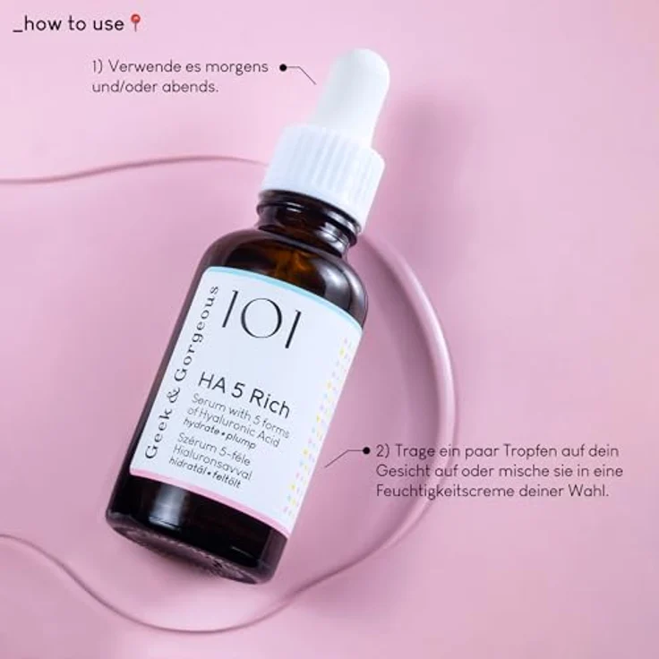 Geek & Gorgeous - HA 5 Rich - Hyaluron Serum Gesicht, mit 5 Hyaluronsäurearten, feuchtigkeitsspendend und straffend, für normale und trockene Haut, 30 ml – Bild 3