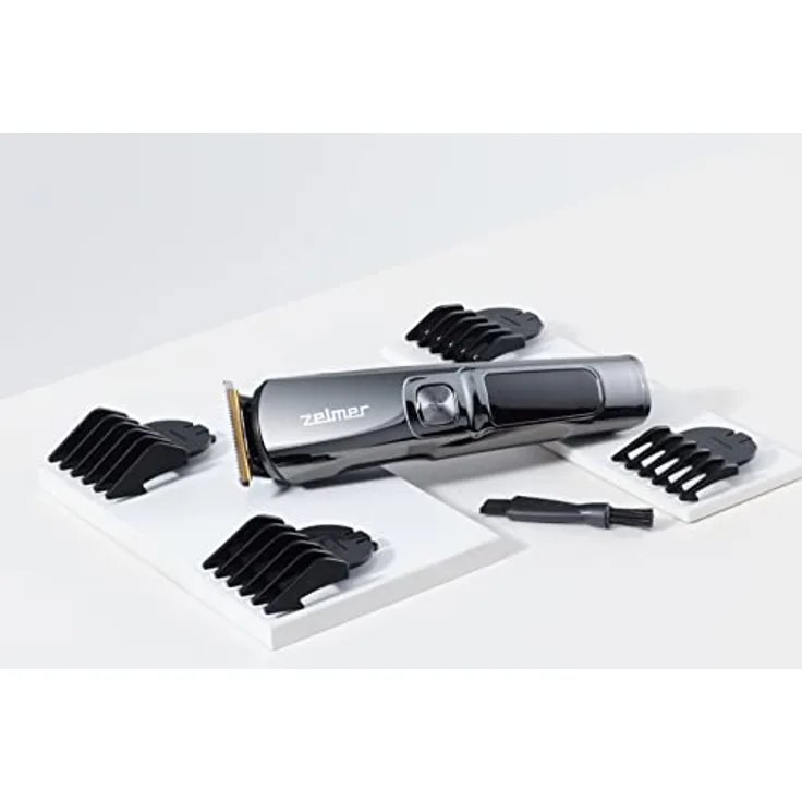 Zelmer ZMB6000 Trymer, Haarschneider mit AC-Motor, 5 Schnittstufen, wasserfest, Edelstahl & Titan, schwarz, LCD-Display, 80 Minuten Akkulaufzeit