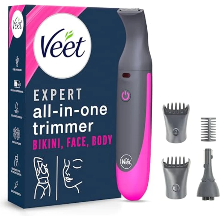 Veet Haartrimmer Damen Expert Intimate All In One Trimmer, präzise Intimpflege und Gesichtshaarentfernung, ergonomisches Design, wasserdicht, umfangreiches Zubehör – Bild 2
